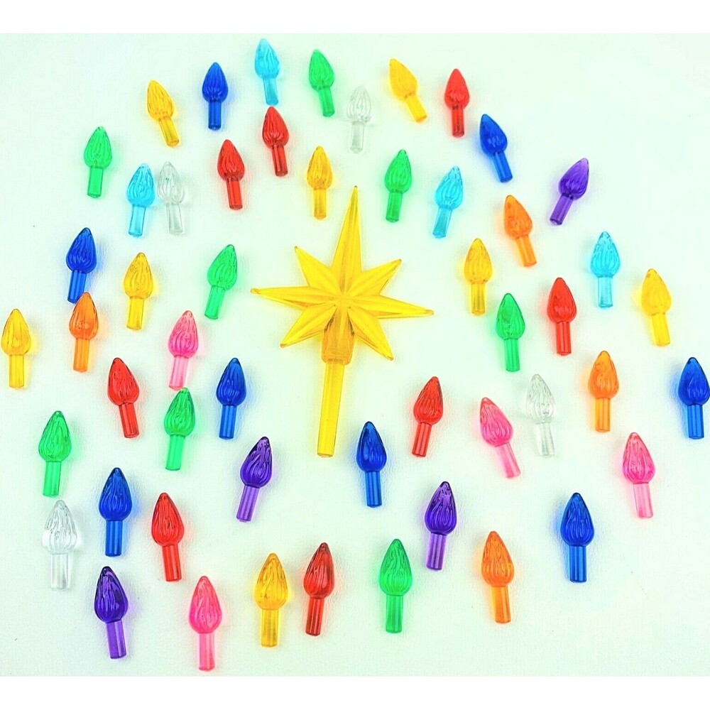 Gold Star + 52 pc Multi Color Flame Replacement Bulbs Ceramic Christmas Tree